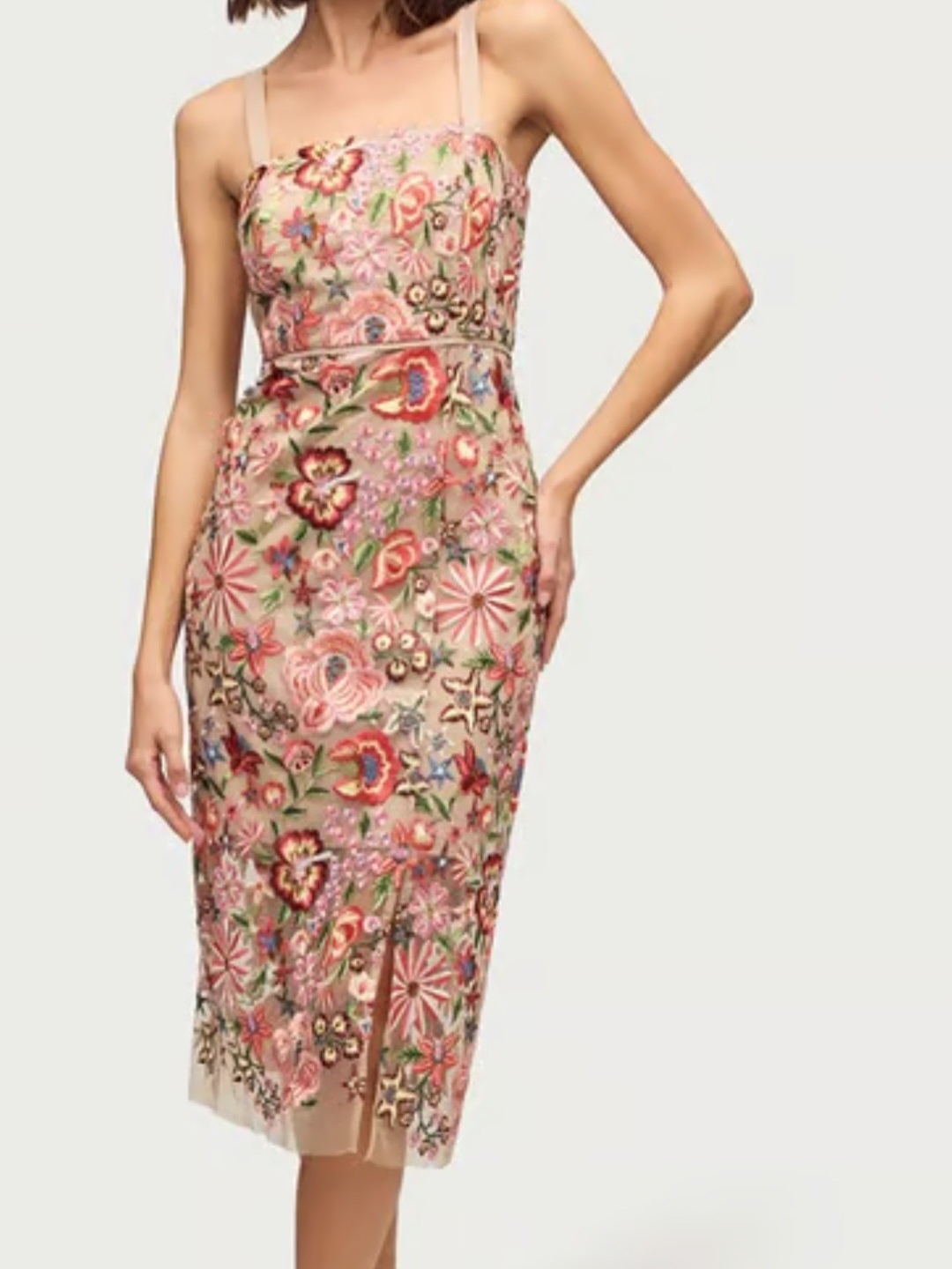 Sam Edelman Floral Embroidered Midi Dress - Pink, Nude